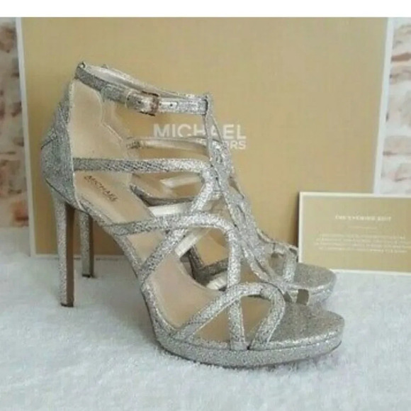 MICHAEL Michael Kors Glitter Champagne Heels Sz 7 - Picture 1 of 16